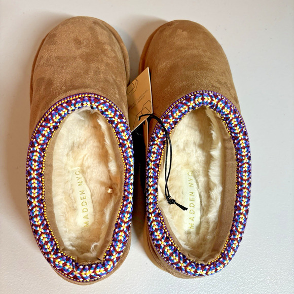 Madden NYC Women’s Cognac Faux Suede Platform Mules Fur Lined Size 10 - Picture 11 of 15